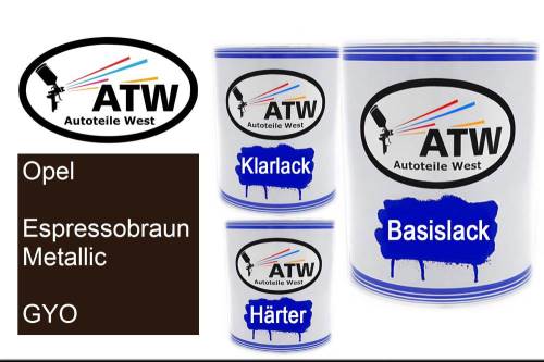 Opel, Espressobraun Metallic, GYO: 1L Lackdose + 1L Klarlack + 500ml Härter - Set, von ATW Autoteile West.